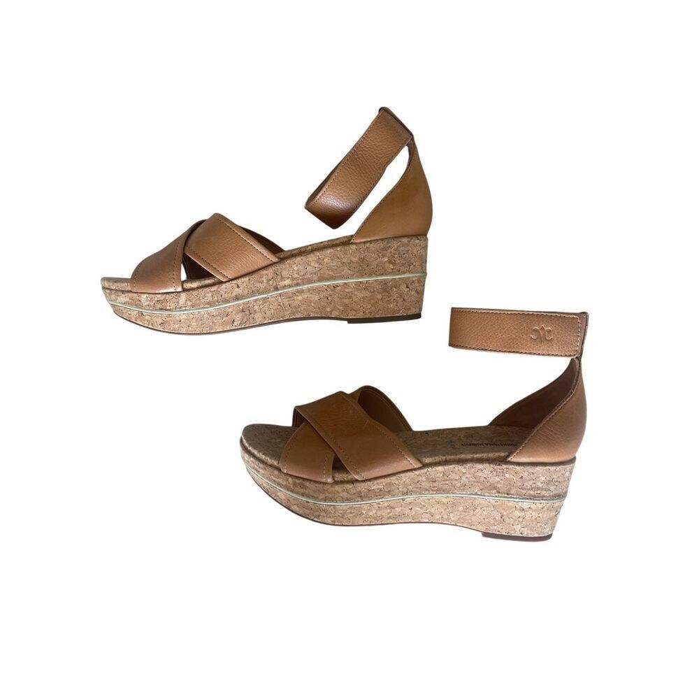 Johnston & Murphy Tan Cork Wedge Platform Sandals Women’s Size 7.5 Leather Strap